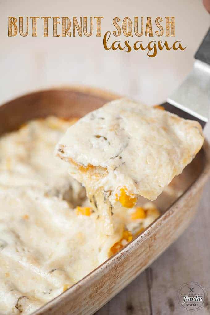 a scoop of butternut squash lasagna