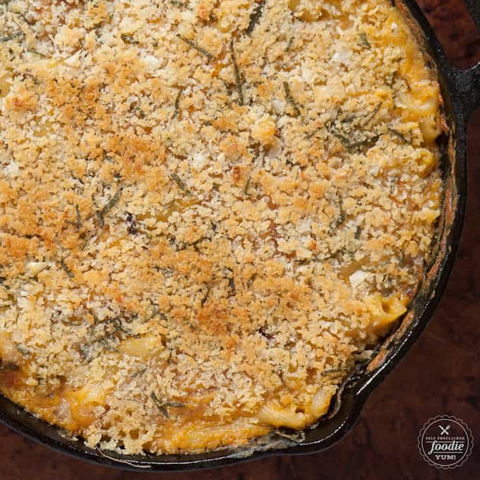 butternut squash mac n cheese in a dish