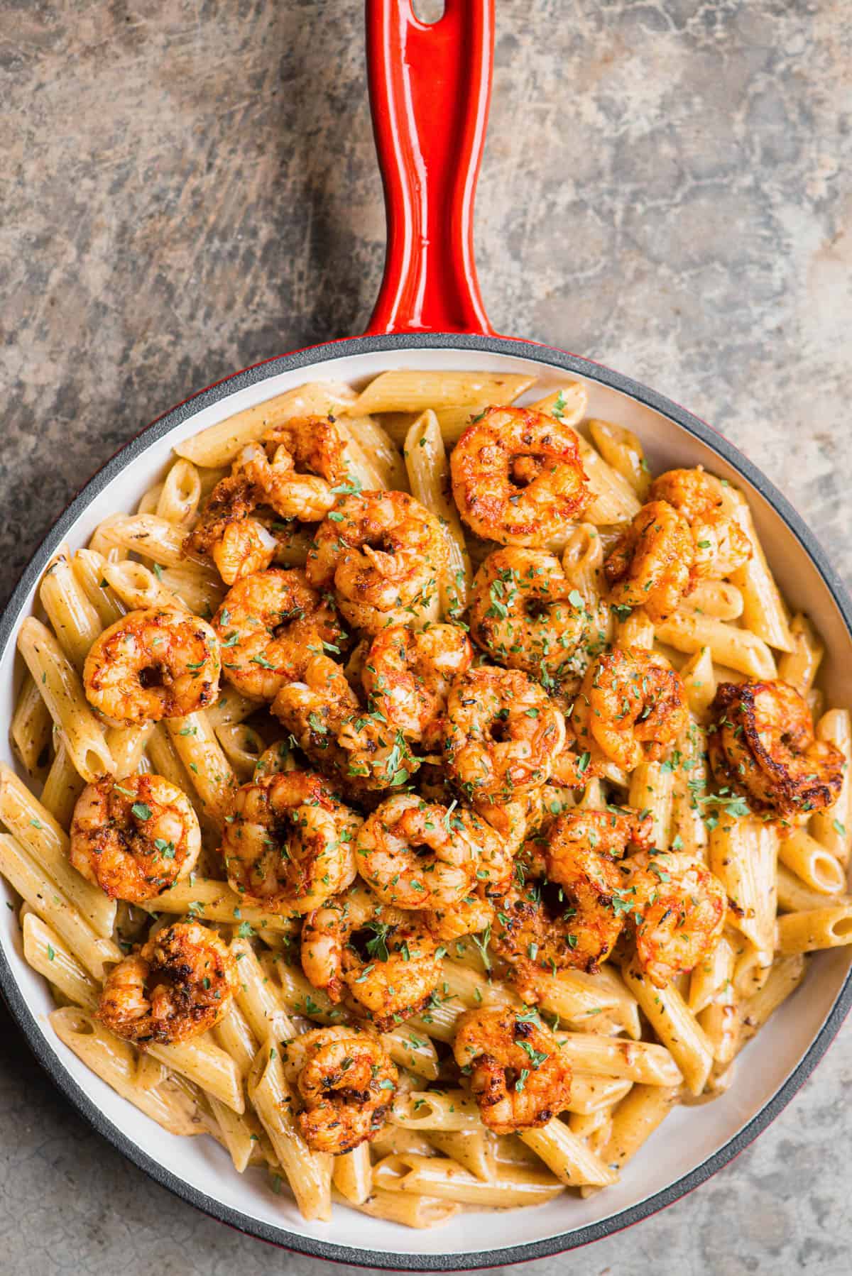 cajun pasta in cream sauce with shrimp