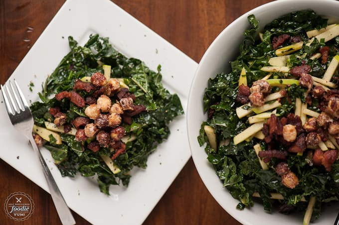 candied hazelnuts on top of a salad