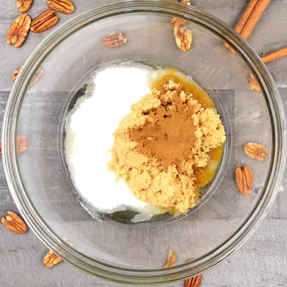 egg white, sugar, and cinnamon in glass bowl