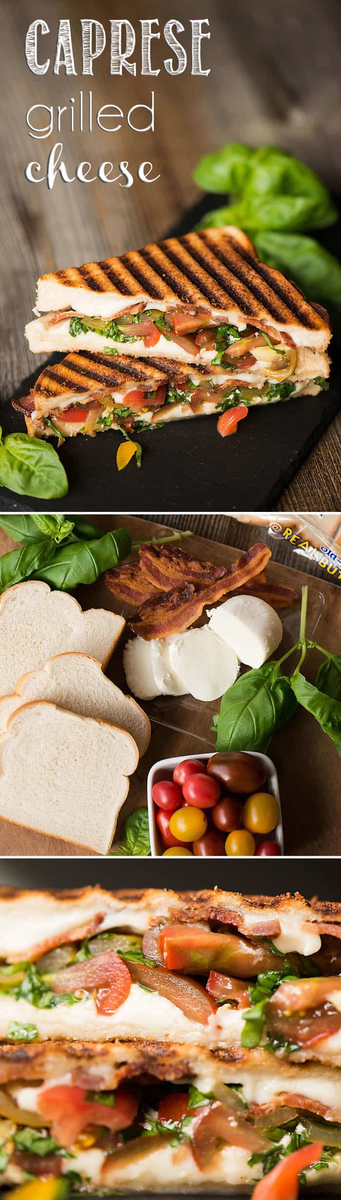 I can\'t think of a better lunch than this Caprese Grilled Cheese made with crisp bacon, soft mozzarella, tomatoes, basil, and super soft bread!