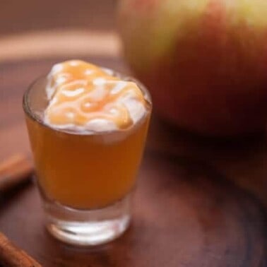 A Caramel Apple Pie Shot made with apple vodka is super easy to make and is so delicious, you'll be wishing this fall drink was served year round!
