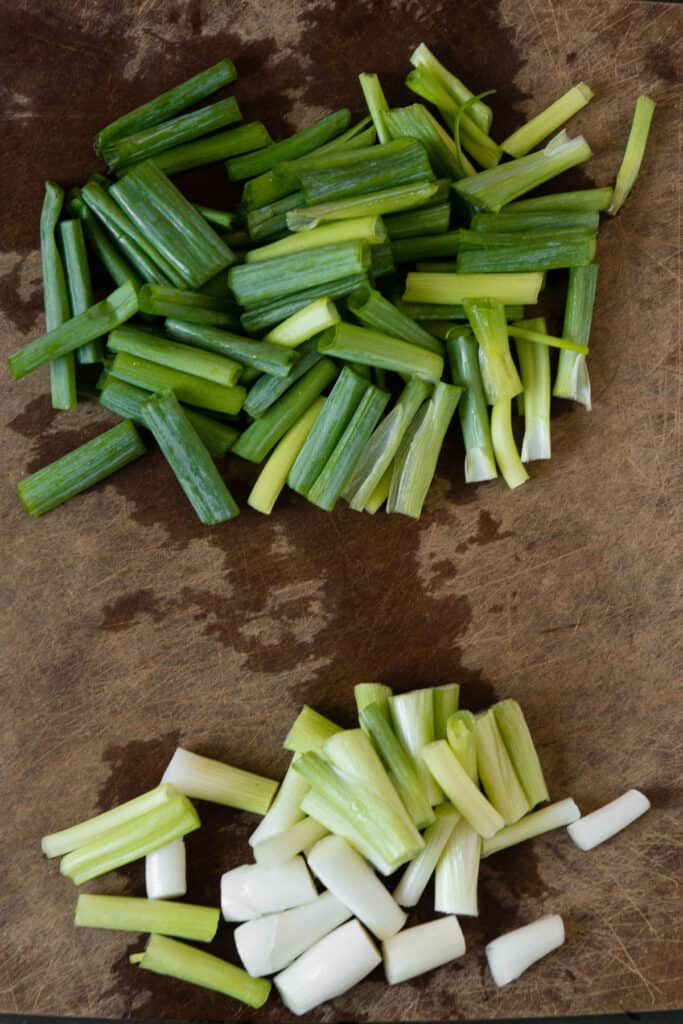 sliced scallions with green separated from white