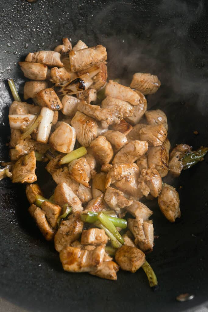 cooked chicken breast with green onions