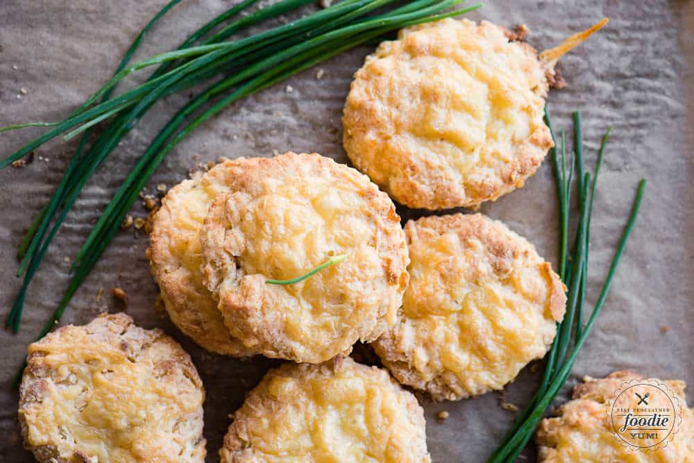 homemade cheddar biscuits with chives