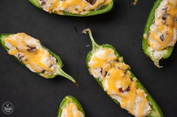 Baked Bacon Ranch Jalapeno Poppers with melted cheddar