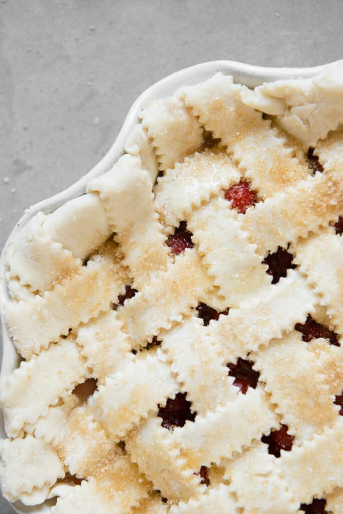 uncooked pie with lattice weave