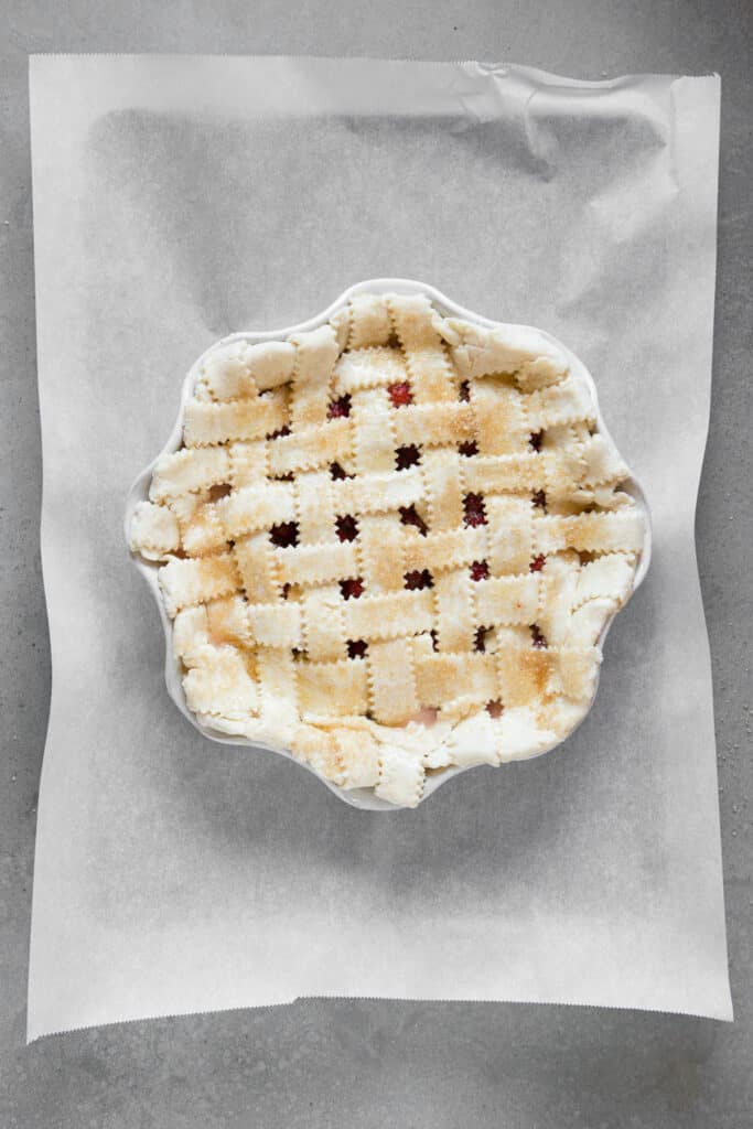 lattice weave fruit pie prior to cooking