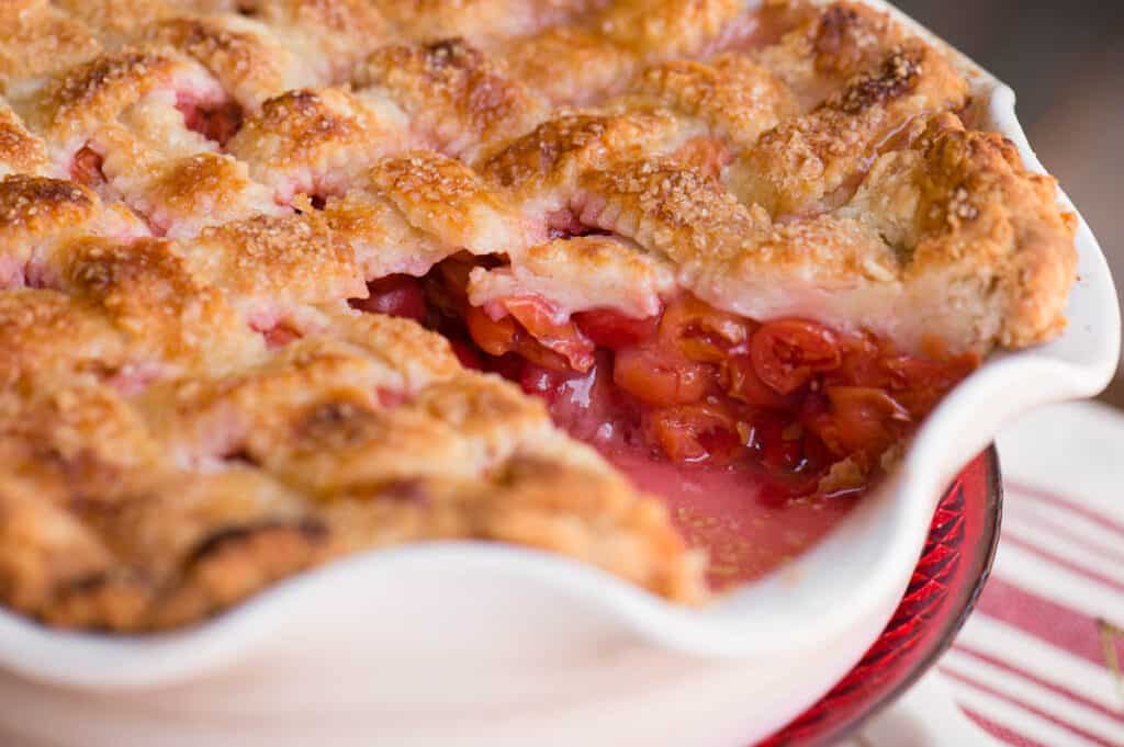 homemade Cherry Pie with slice cut out