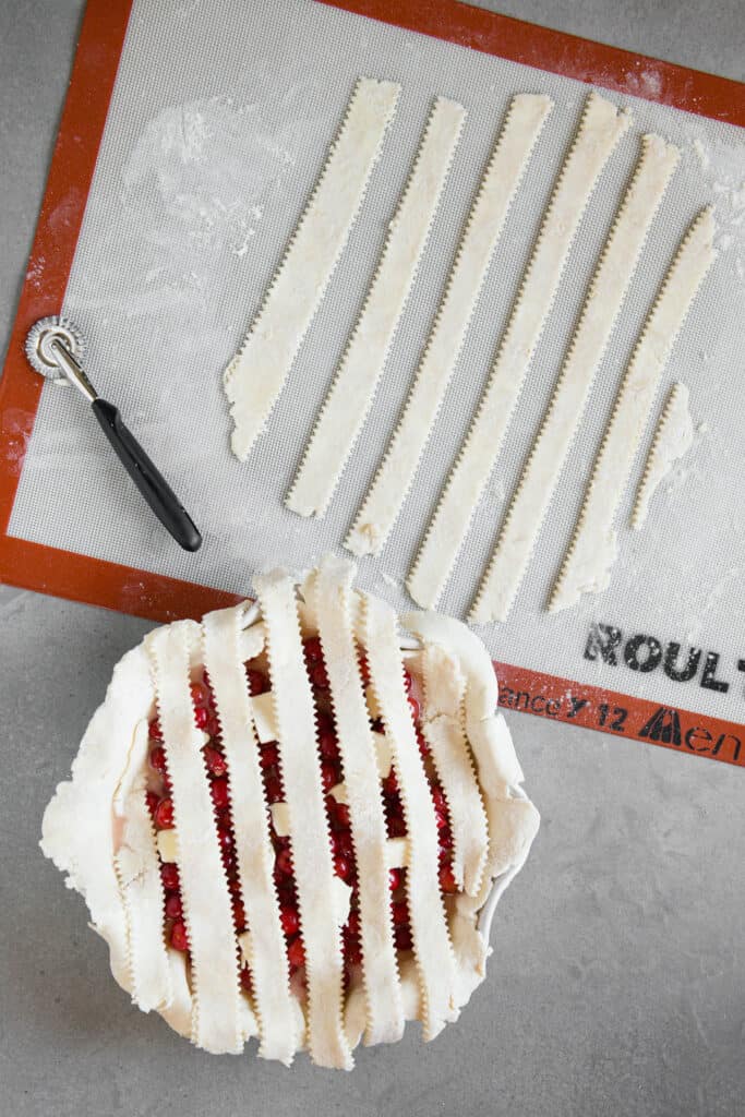 strips of pie dough added to top of pie