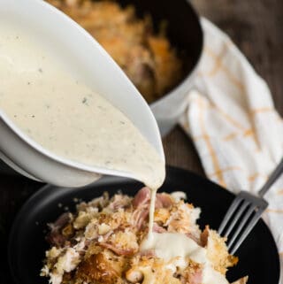 dijon mustard sauce over chicken cordon bleu casserole