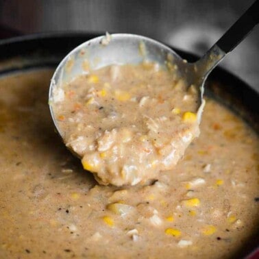 Chicken Corn Chowder is a creamy and hearty soup that is packed full of flavor. It's creamy but still has just the right amount of chunks. Perfectly cooked potatoes and a rich broth give the soup body. Crisp bacon adds fantastic texture and taste. Your family will love this chicken chowder for dinner!