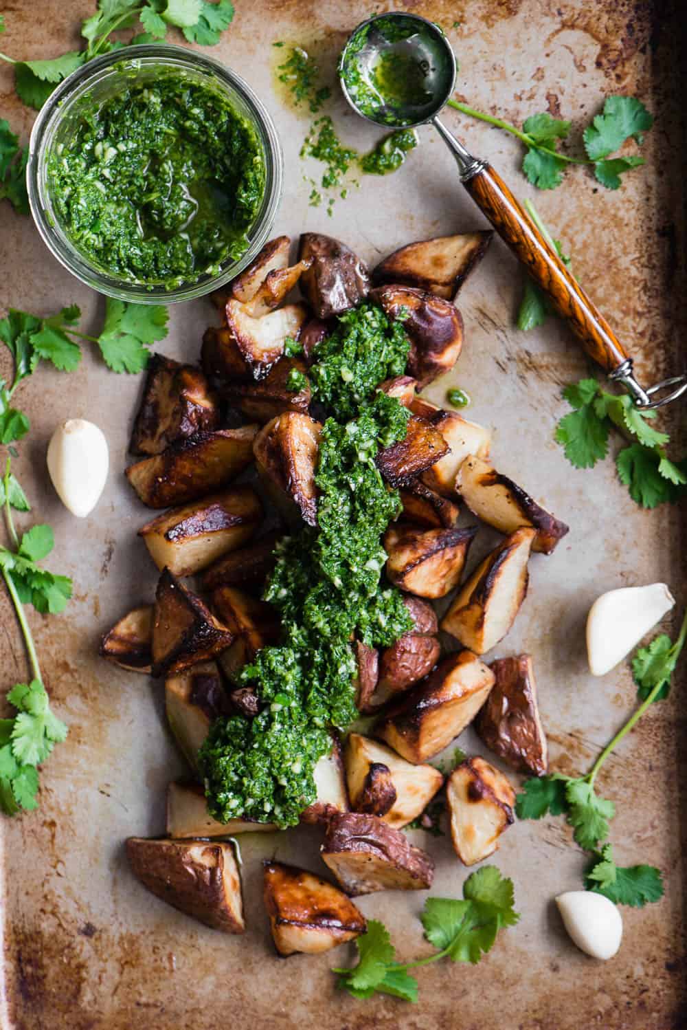 roast potatoes with Chimichurri sauce