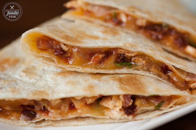 A close up of Chicken Quesadillas with chipotle