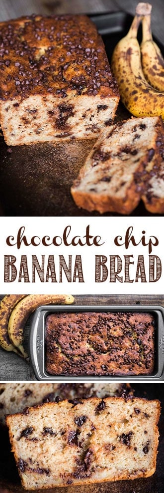 Chocolate Chip Banana Bread is a family favorite recipe and super moist banana bread that combines the flavors of chocolate and ripe banana. #bananabread #chocolatechip #chocolate #chocolatechipbananabread
