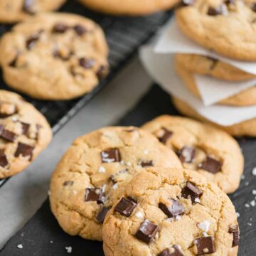 stack of brown butter chocolate chunk cookies