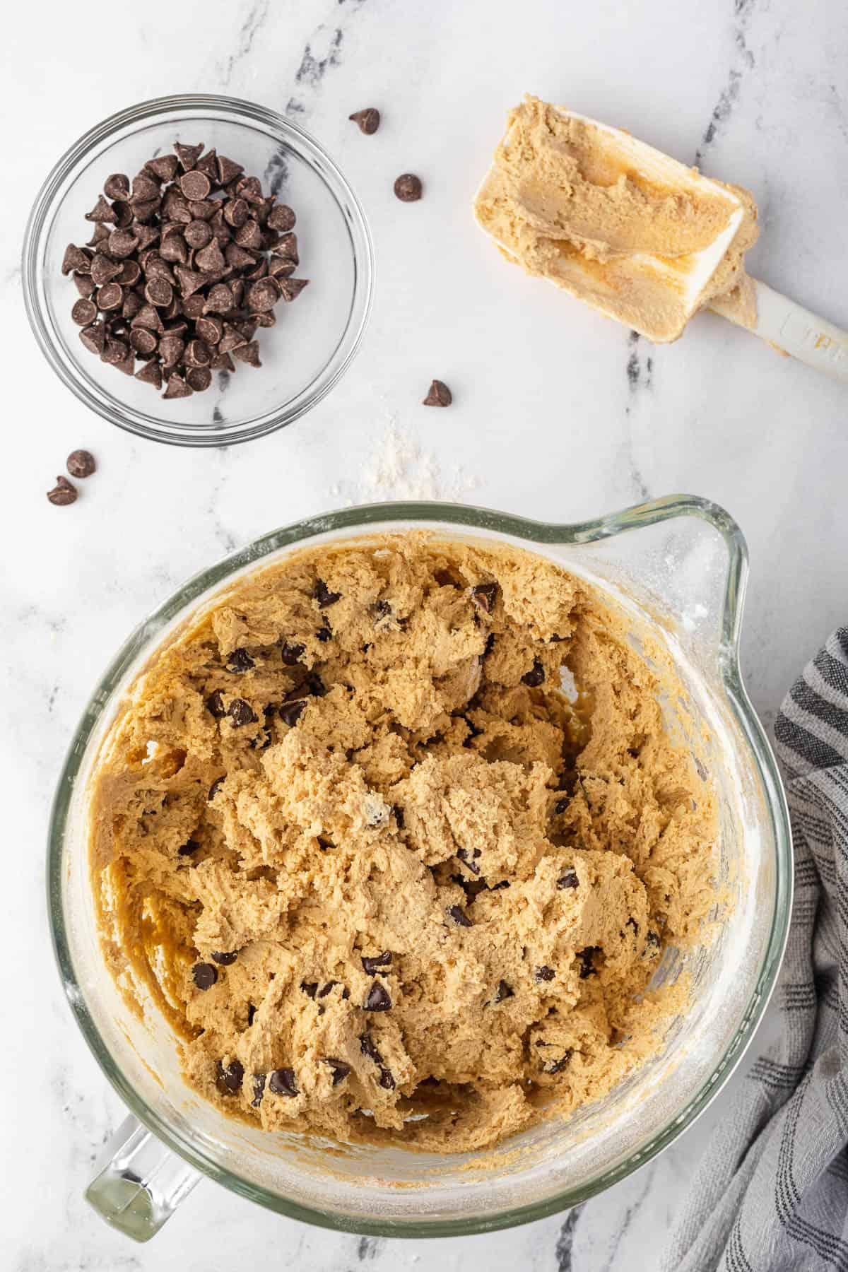 peanut butter cookie dough mixed with chocolate chips