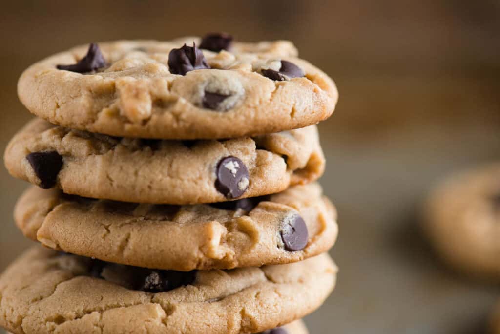 stack of homemade chocolate chip peanut butter cookies