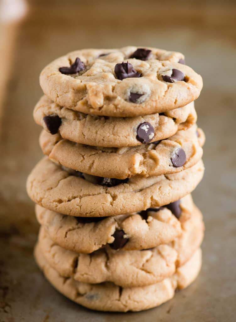 stack of peanut butter cookies with chocolate chips