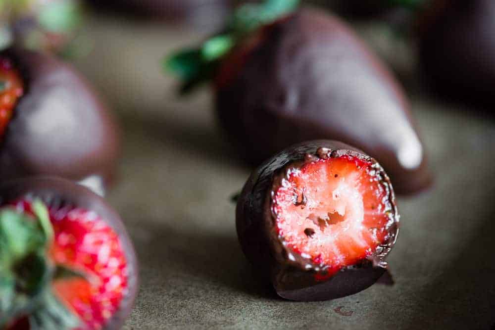 bite of chocolate covered strawberry