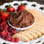 Chocolate Fruit Dip tastes like a heavenly chocolate cheesecake. It's the perfect sweet appetizer or dessert when served with cookies and fruit.
