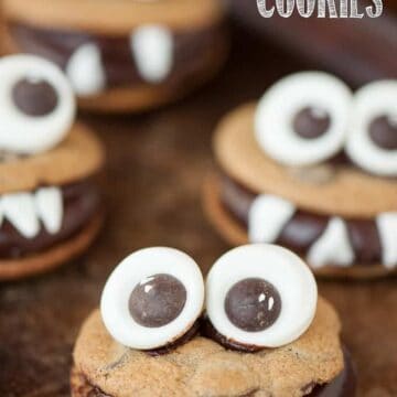The best Halloween dessert are these Chocolate Monster Cookies made with homemade candy googly eyes, perfect chocolate chip cookies, and chocolate ganache.