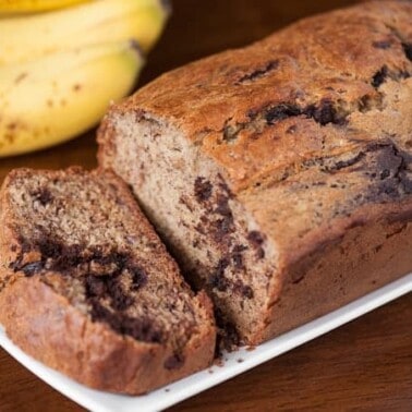 The next best thing to homemade banana bread is Chocolate Swirl Banana Bread made with melted chocolate chips. I love it with my morning coffee.
