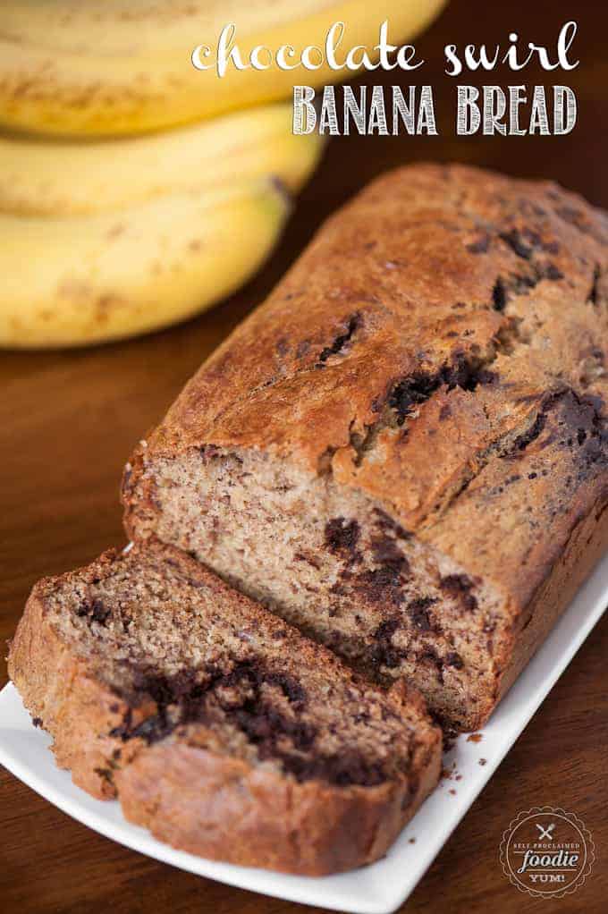 a loaf of chocolate swirl banana bread