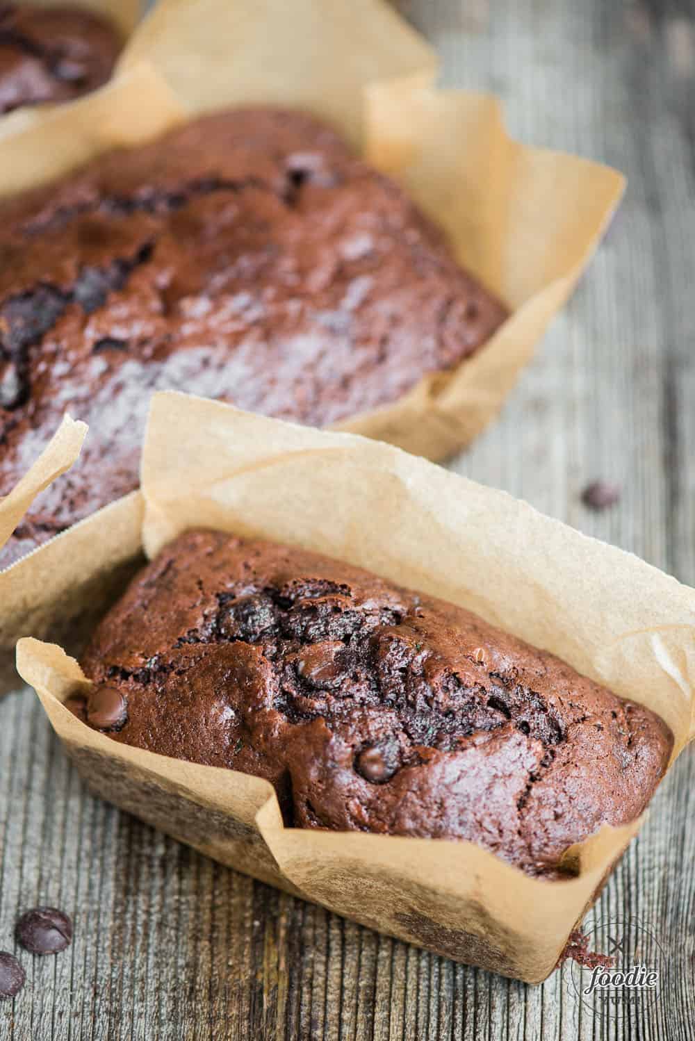 two loaves of chocolate zucchini bread
