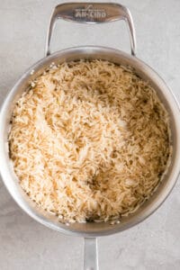 pot of long grain cooked rice