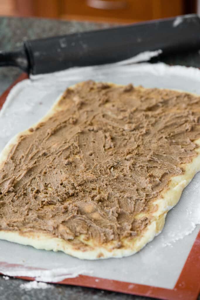 brioche dough topped with cinnamon sugar mixture
