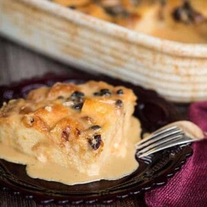 Classic Bread Pudding with Vanilla Caramel Sauce is a dessert not for the faint of heart. Made with soft brioche bread, this sweet treat is a favorite!