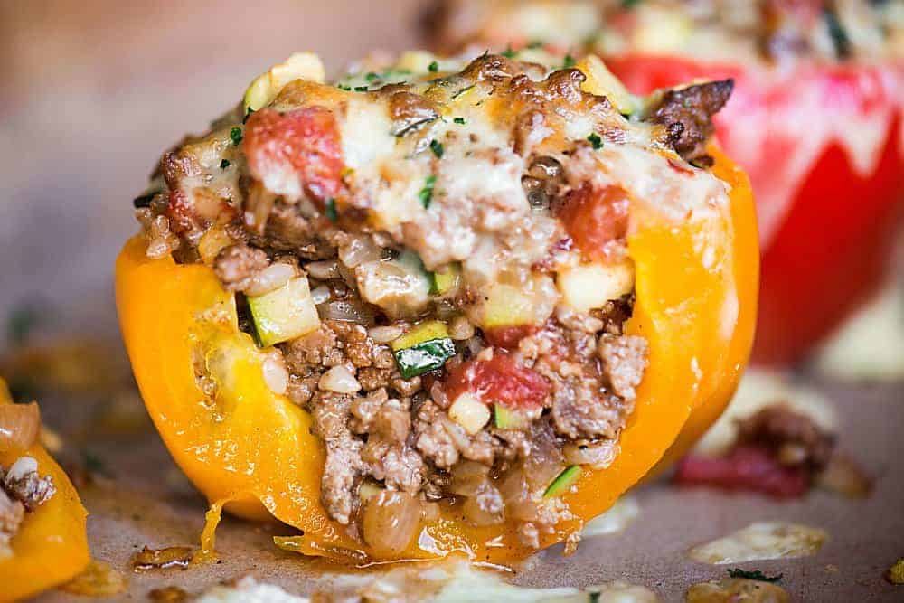 Stuffed Peppers with rice that has been cut open