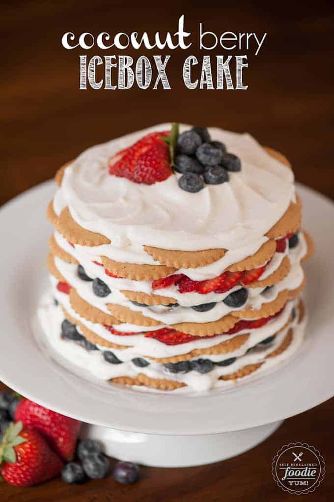 A cake on a plate, with Berry and Cream