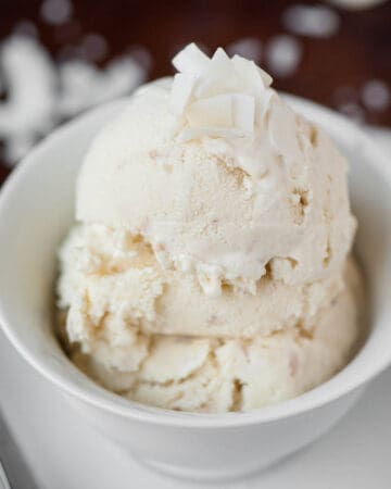 scoop of coconut ice cream in white dish