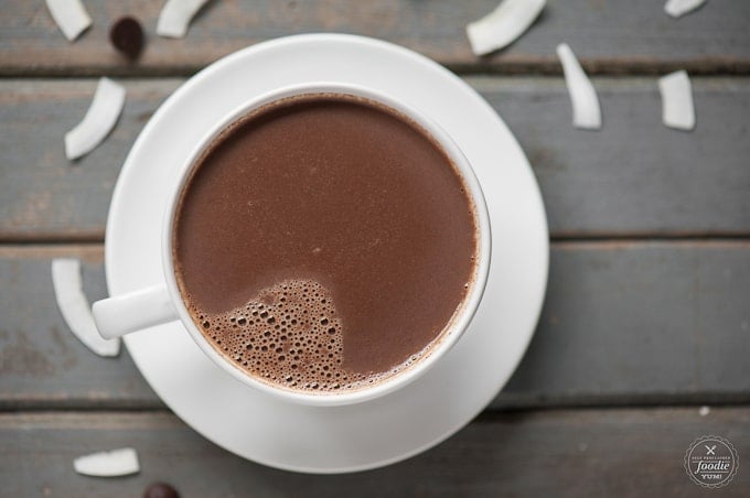 A cup of hot coconut rum cocoa