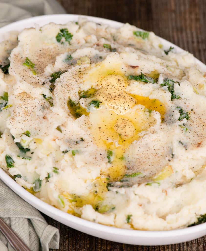 homemade Colcannon Irish Mashed Potatoes with melted butter