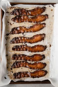 bacon that has been cooked in the oven