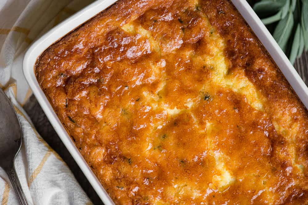 top of homemade corn pudding