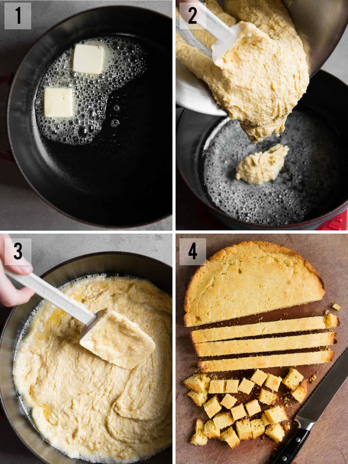 skillet cornbread recipe process photos