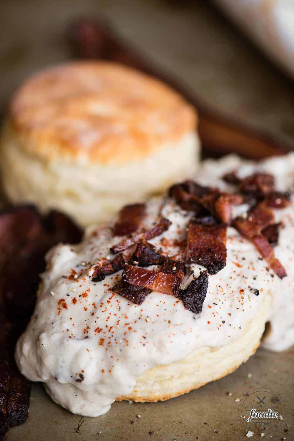 Homemade biscuits and bacon gravy