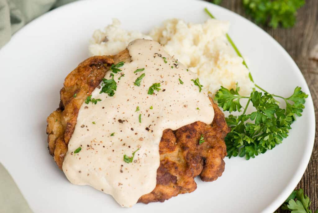 Chicken fried steak with mashed potatoes and gravy