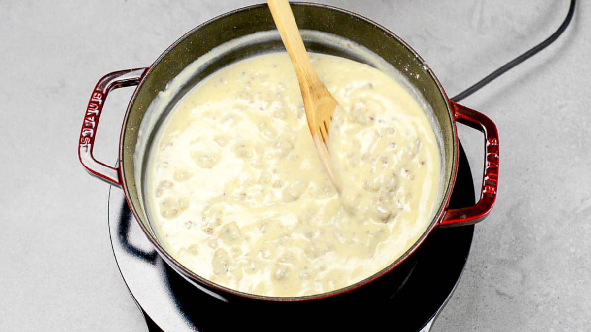 cooking homemade sausage gravy.