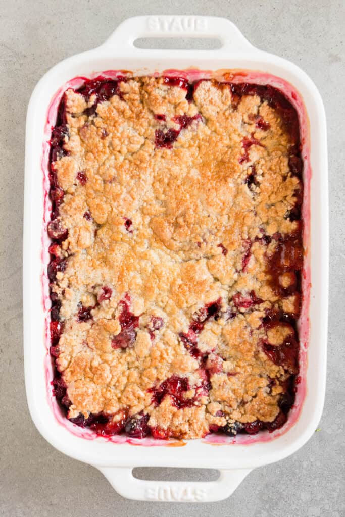 baked cranberry cobbler in dish