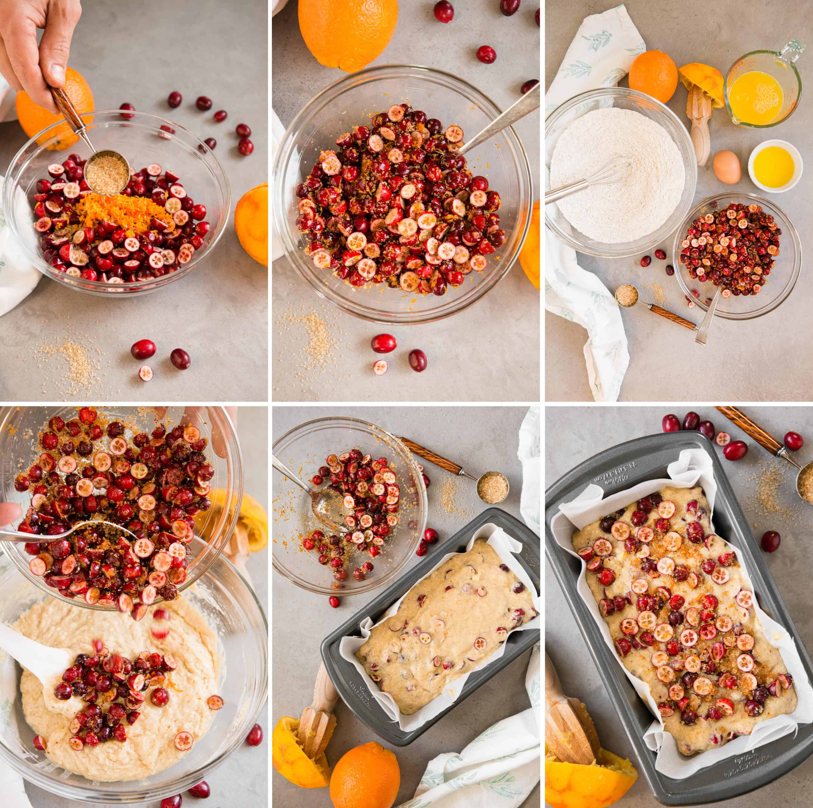 step by step process photos for how to make cranberry orange bread