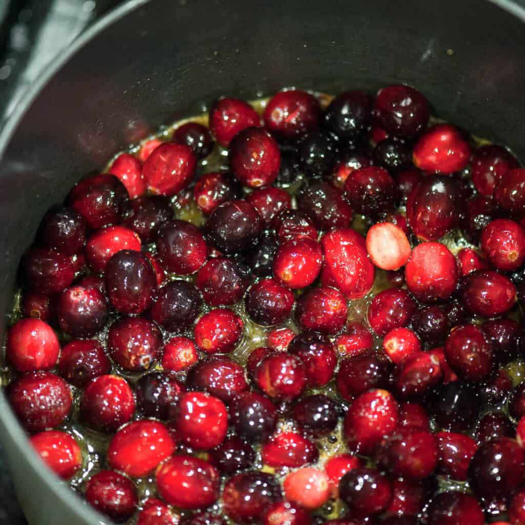 whole fresh cranberries in pan