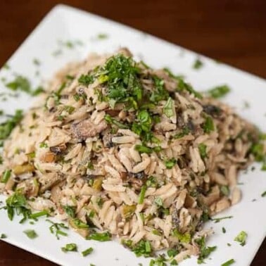Perfect for a hot dinner side dish or a cold potluck picnic item, this Creamy Asparagus Mushroom Orzo is easy to make and a great compliment to any meal.