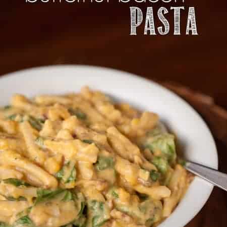This Creamy Butternut Bacon Pasta combines roasted butternut squash with goat cheese, bacon, and pasta to create a rich and delicious meal perfect for fall.