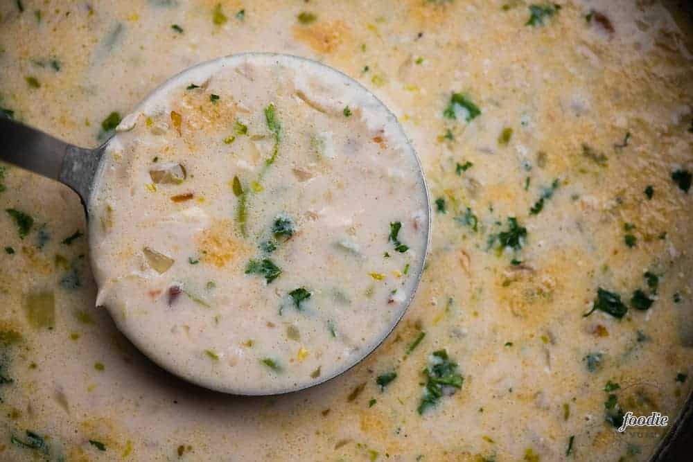 giant ladle of creamy chicken soup